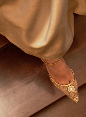 乔治茜GEORGE SYLVIA设计师原创手工蕾丝刺绣珍珠晚宴婚鞋Chloris