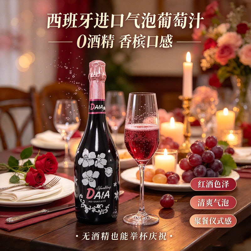 清仓 唇点气泡红葡萄汁无酒精0度香槟起泡酒西班牙原装进口富比雅