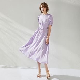 连衣裙 重磅真丝香芋紫气质中长裙桑蚕丝欧美大牌时尚 新款 2024夏季