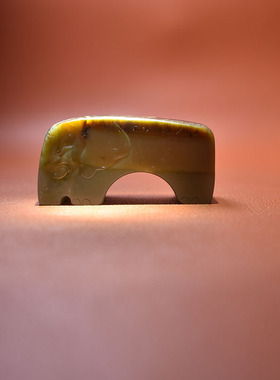 碧玉特色料黑皮粉青大象手把件