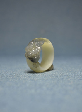 内径22青花籽料兽面守护戒指扳指