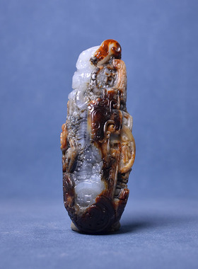 红皮白玉独籽料貔貅锦灰堆手把件