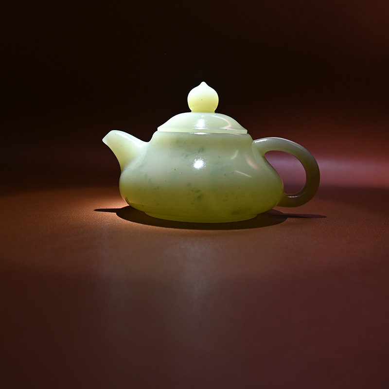 致敬708090新疆和田玉且末金山矿翠青白玉功夫茶壶玉壶茶道把把壶