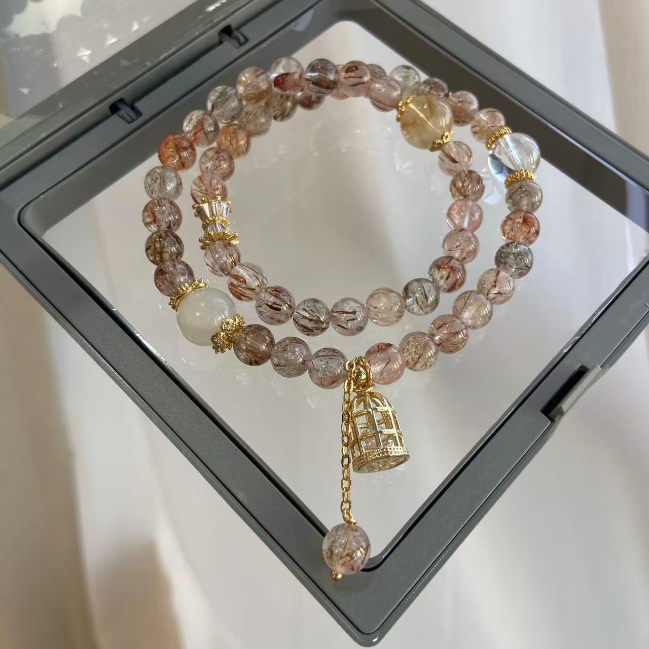 【聚宝笼】天然黑金超七白水晶小众百搭手串白月光黄塔晶复古叠戴