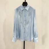 翻领衬衫 优雅百搭仿牛仔真丝刺绣单排扣长袖 OGARMA 高端时尚