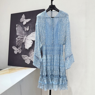 OGARMA法式 复古气质波西米亚田园风收腰显瘦手工刺绣真丝连衣裙