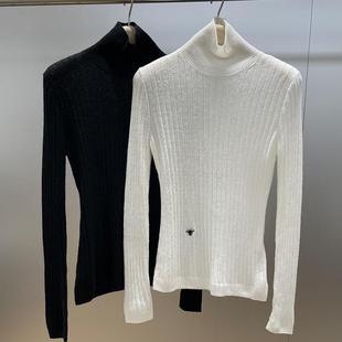 重磅小蜜蜂刺绣高龄羊毛羊绒针织衫坑条纱线修身弹力显瘦打底衫