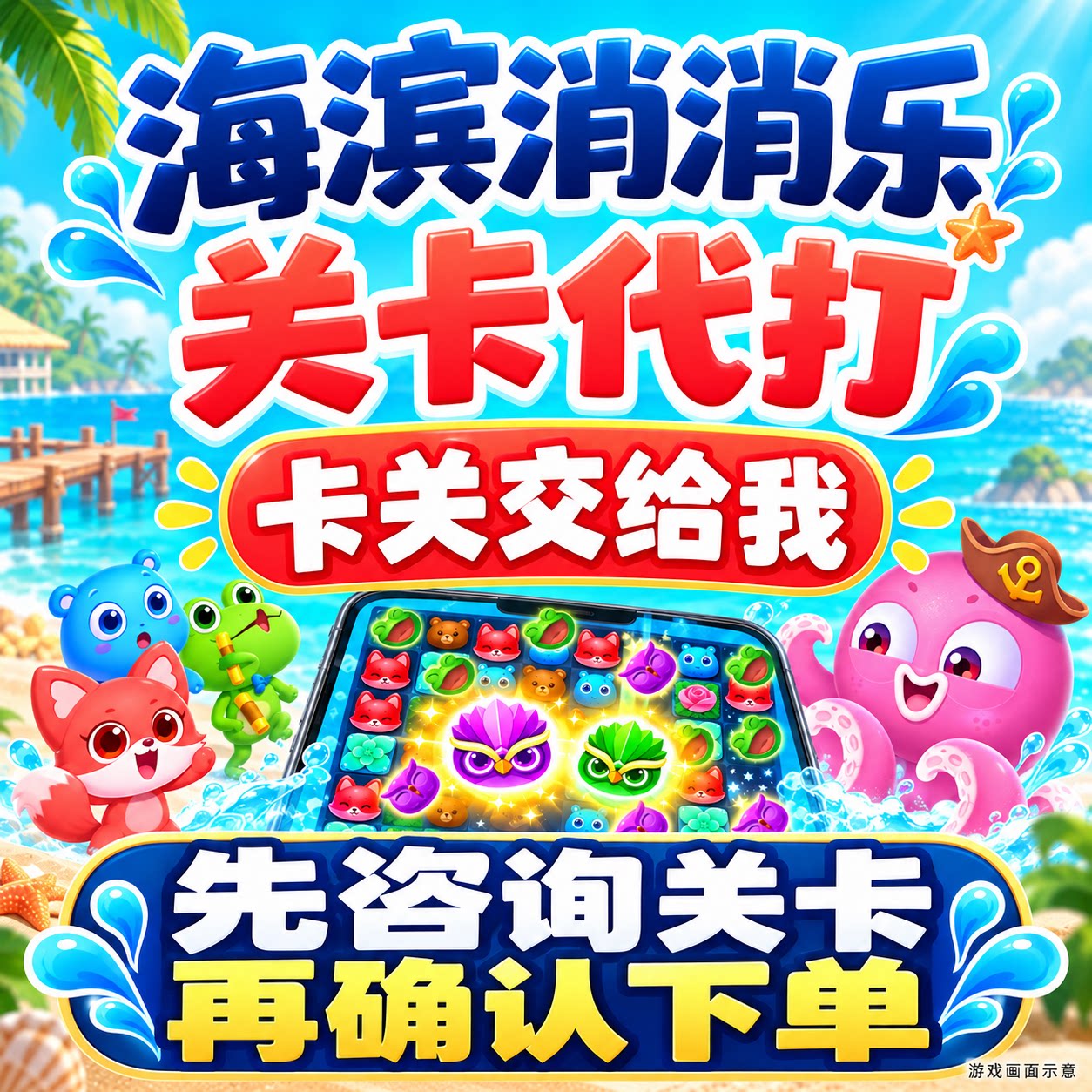 海滨消消乐 代练 代打 快速  打满星  iOS苹果 安卓