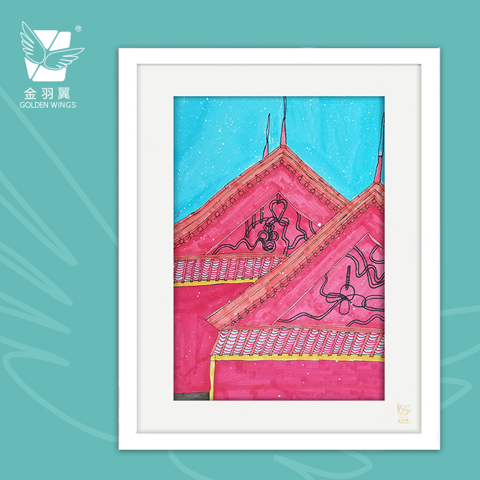 装饰画《红屋顶》 金羽翼残障小艺术家手绘作品 复制画/原画