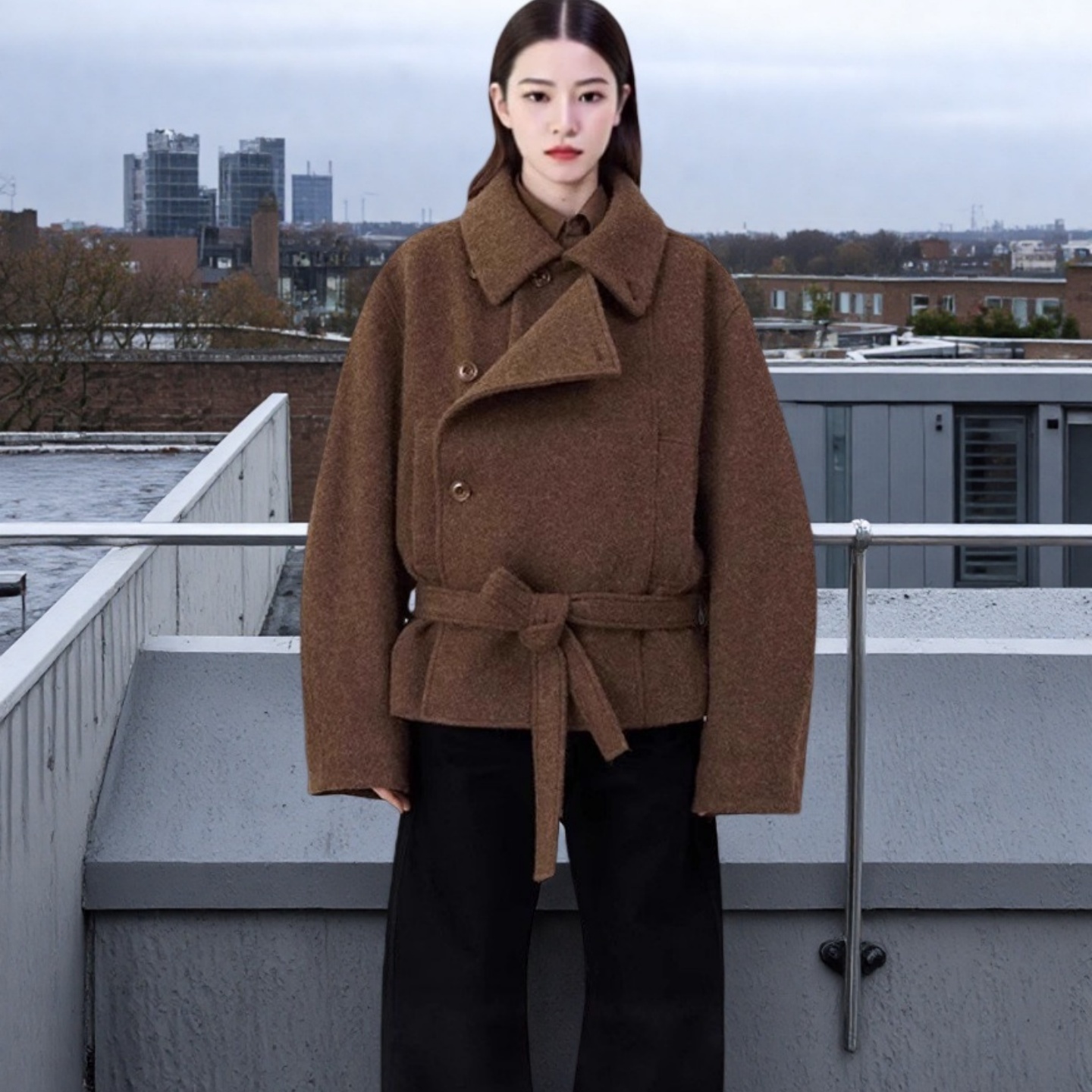 金敏喜同款双面手缝羊绒大衣女