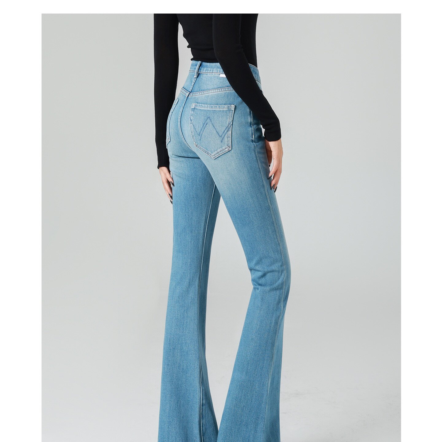 复古高腰微喇叭牛仔裤女jeans 时尚百搭四季色四面弹紧身提臀长裤