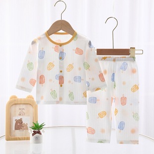 婴儿空调服套装夏季长袖薄款新生儿纯棉衣服宝宝睡衣家居服两件套