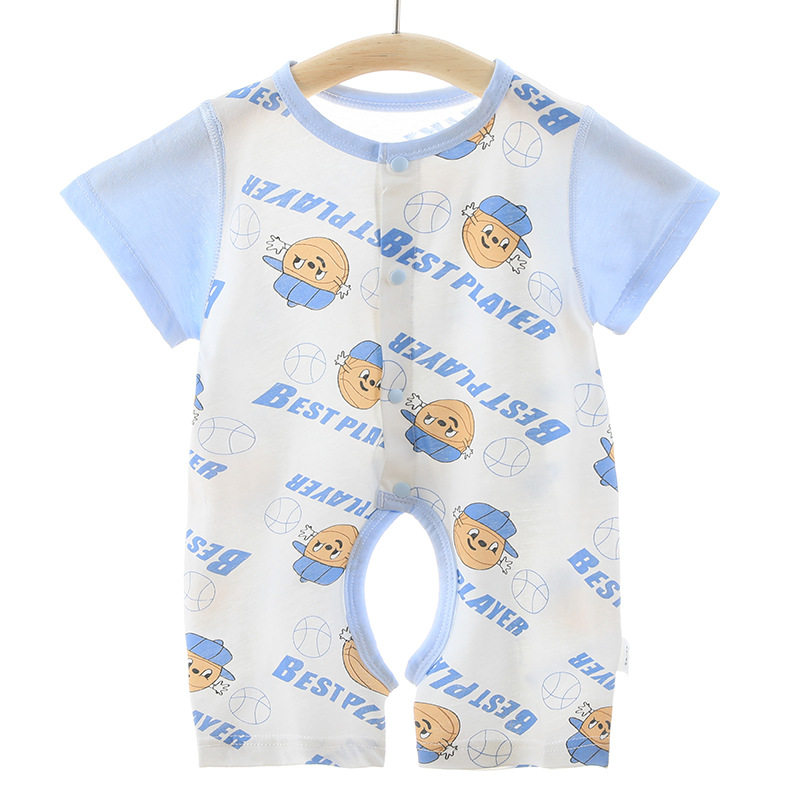 婴儿短袖连体衣开裆新生儿衣服纯棉薄款无骨睡衣半袖宝宝哈衣爬服