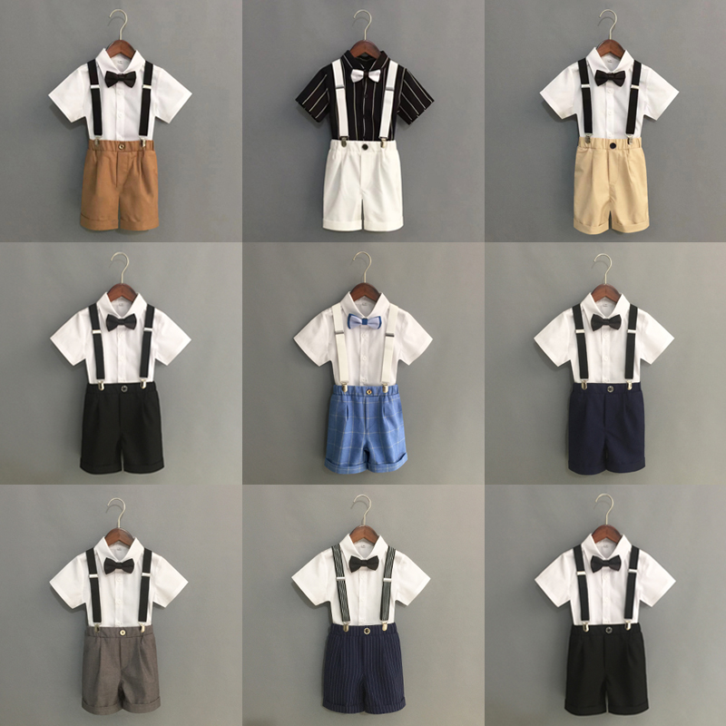 男童礼服套装夏季六一幼儿园宝宝花童小西装男孩短袖背带裤演出服