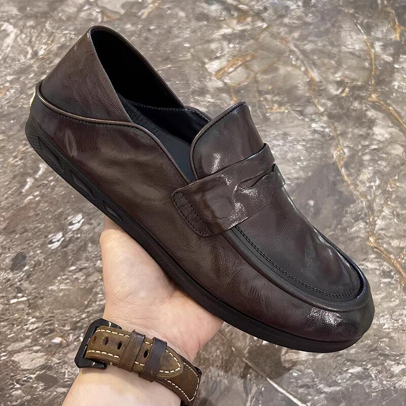 真皮豆豆鞋男款2026夏季爆款一脚蹬软底软面懒人套脚工作休闲皮鞋