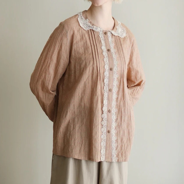 复古碎花雪纺长袖衬衫