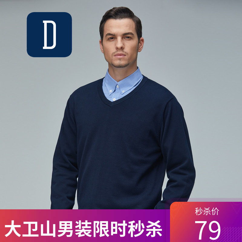大卫山davehill V领针织衫男春季新款中青年纯色简约商务休闲套21