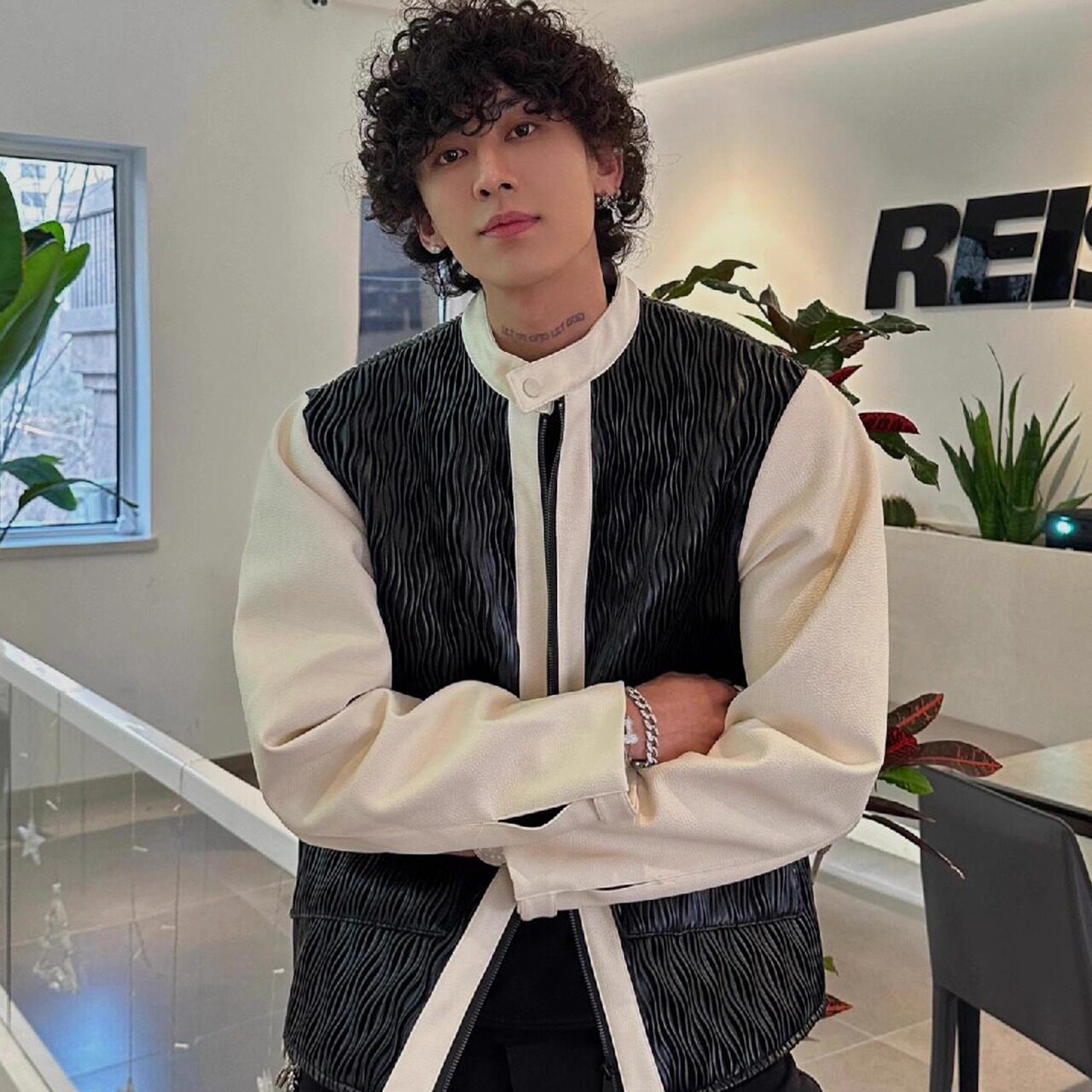 BF国潮美式复古夹克皮衣男款青少年秋冬季设计感撞色拼接百搭外套