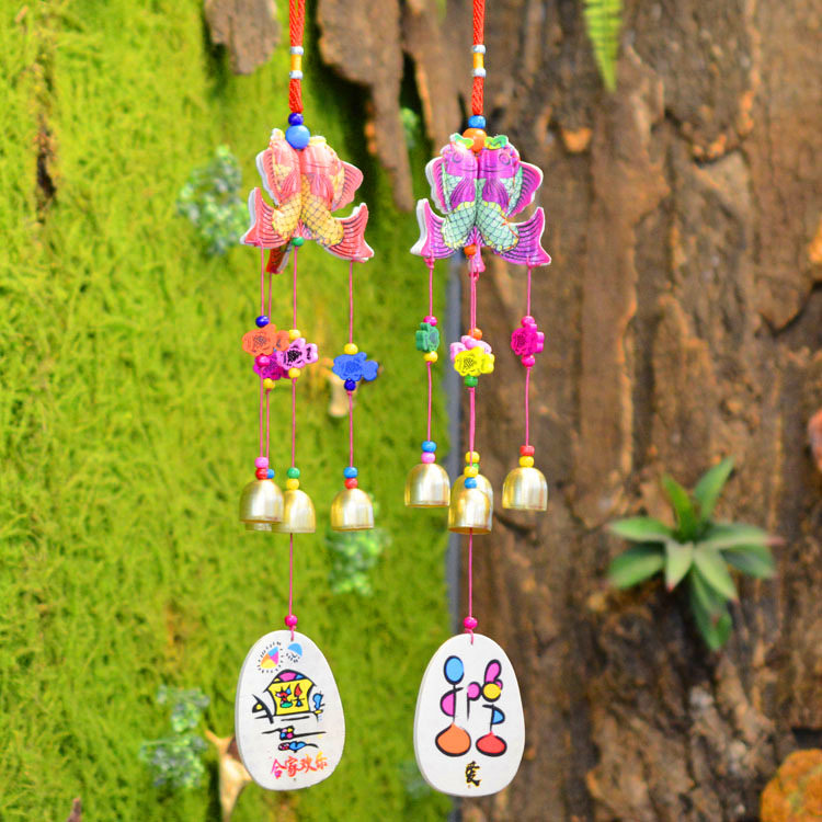 云南民族风丽江东巴文三面鱼 许愿牌风铃 酒吧客栈挂饰挂件风铃