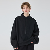 半高领拉链卫衣男士 秋冬黑色套头潮流简约宽松卫衣男设计师款 外套