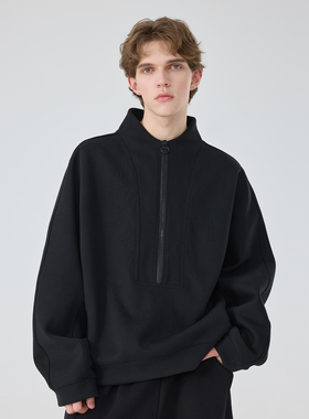 半高领拉链卫衣男士秋冬黑色套头潮流简约宽松卫衣男设计师款外套
