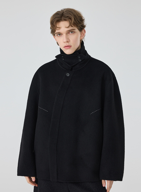 冬季新款原创设计师款男士休闲简约新中式羊毛骆驼绒外套大衣潮