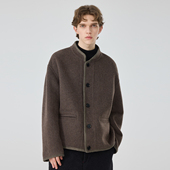 宽松单排扣中国风羊毛中长款 新中式 复古立领羊毛呢大衣男冬季 外套