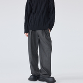 男士 宽松直筒西裤 灰色轻奢羊毛呢子阔腿西装 秋冬休闲长裤 裤 子男潮