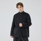 宽松单排扣中国风羊毛中长款 新中式 复古立领羊毛呢大衣男冬季 外套