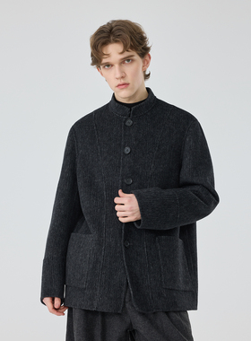 新中式复古立领羊毛呢大衣男冬季宽松单排扣中国风羊毛中长款外套