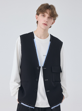 TIANHE YOUNI 2025春秋新款原创设计马甲男士黑色马甲外套