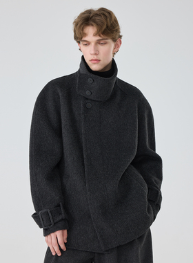 秋冬季双面羊毛大衣男中长款拼接宽松潮流羊毛呢子男士夹克外套