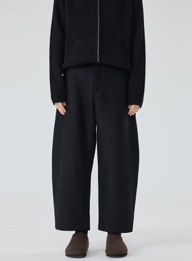 冬季新款男士简约九分弯刀加厚羊毛卫裤宽松设计师款重磅休闲裤男