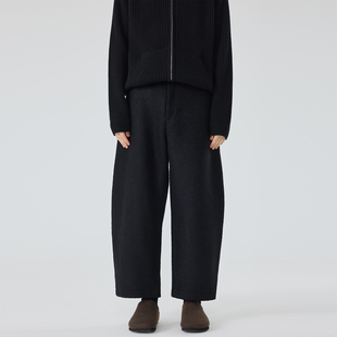 冬季新款男士简约九分弯刀加厚羊毛卫裤宽松设计师款重磅休闲裤男