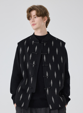 秋冬原创设计男士刺绣国风新中式绣花马甲宽松休闲马甲坎肩潮