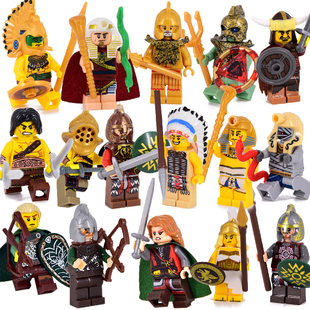 中世纪古埃及罗马木乃伊法老匈奴战士维京战士人仔拼装积木玩具