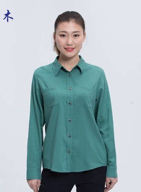 富木春夏新款女士纯棉长袖衬衫纯色简约休闲上衣妈妈装CF17003E7