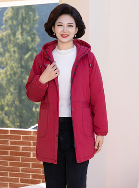 富木连帽棉服女中长款冬季中款加厚棉衣妈妈装中老年ZH3M432R2