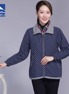 富木2021秋季新款全棉开衫中年女装外套休闲短款女士外套WZ17074