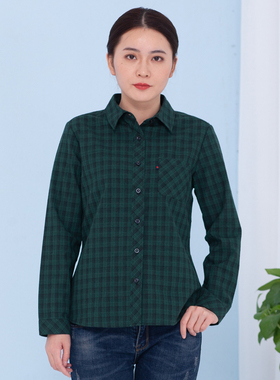富木新品格子衬衫全棉女士上衣休闲衬衣中年大码装上衣ZH-201E9