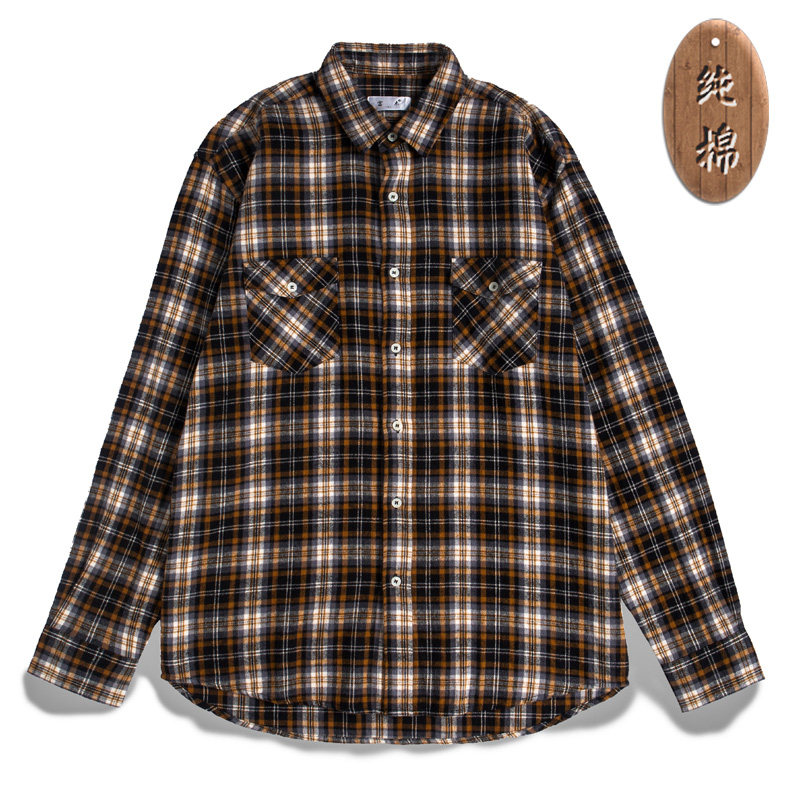 富木100%棉长袖格子衬衫