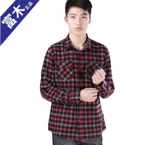 富木新款男装休闲格子衬衫全棉三色长袖衬衣男式百搭上衣XF-7N