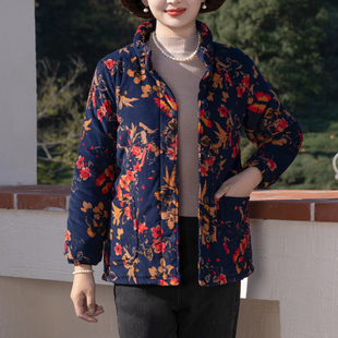 富木棉服女款秋冬灯芯绒棉衣妈妈装中老年大花印花WZ-240R0