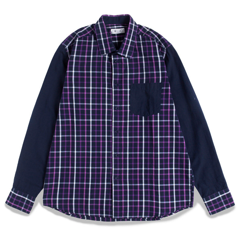 富木春秋新款平布商务格子衬衫