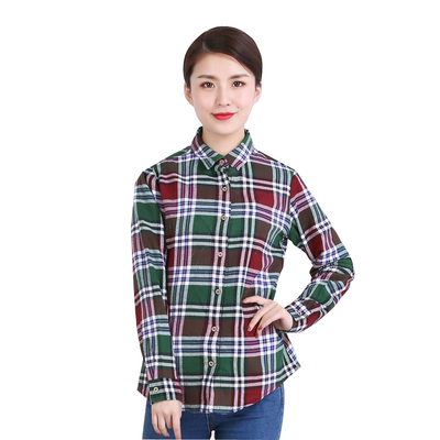 富木长袖纯棉绒布经典格子衬衫