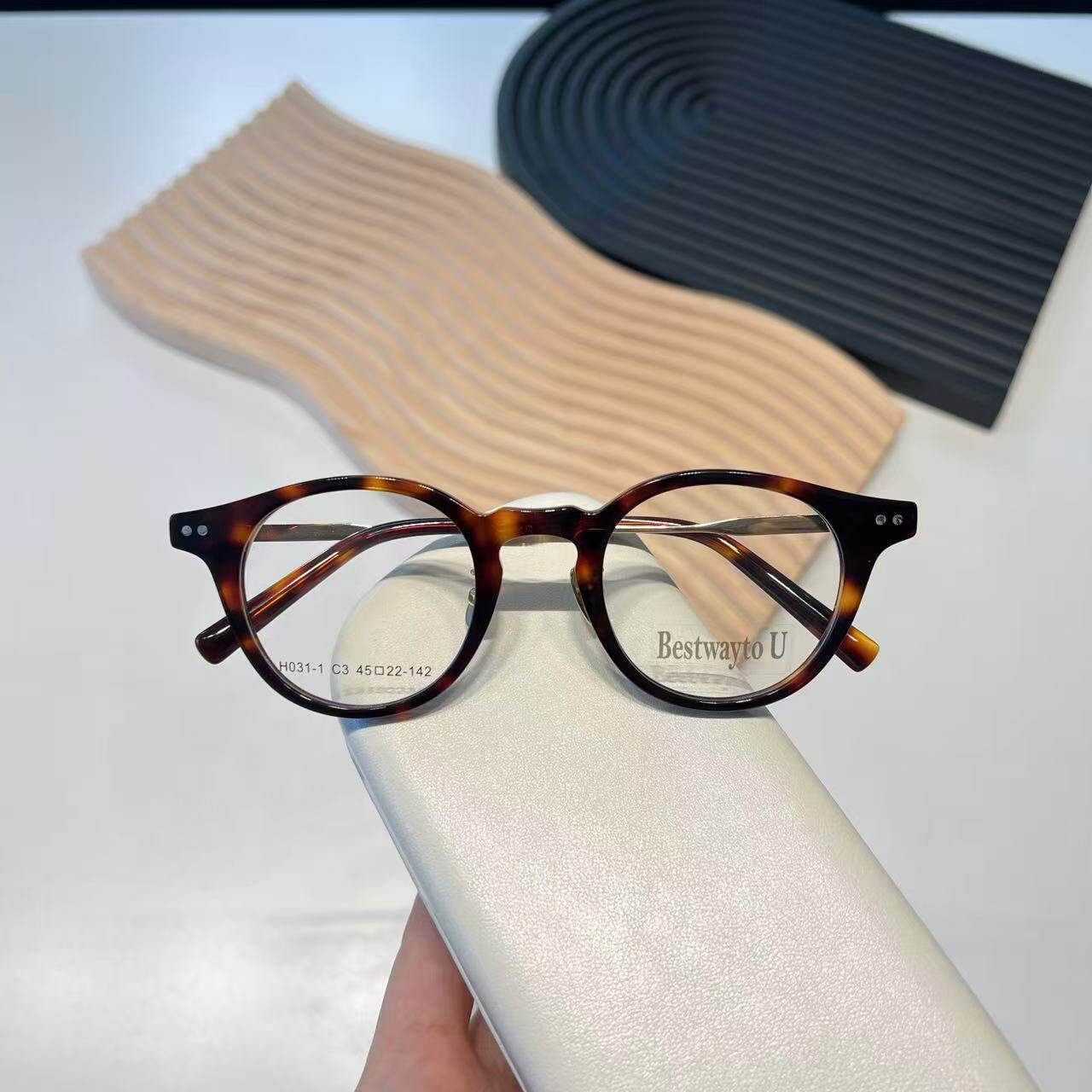 海的潮 山茶琥珀 板材纯钛椭圆框镜框适合高度数配镜素颜神器眼镜