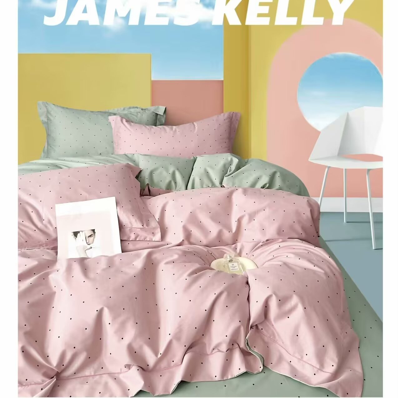 铂金凯丽JAMES&KELLY芝芙-粉绿小清新风60支全棉四件套