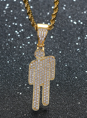 欧美项链 Billie Eilish同款歪头吊坠满锆石潮人 hiphop 嘻哈项链