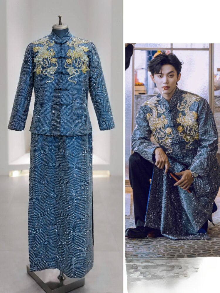 2023秋冬新款藏青色高端印度丝男装新郎结婚中式嫁衣帅气秀禾服,男装,秀禾服,淘宝优惠券,粉丝福利购,淘宝优惠卷