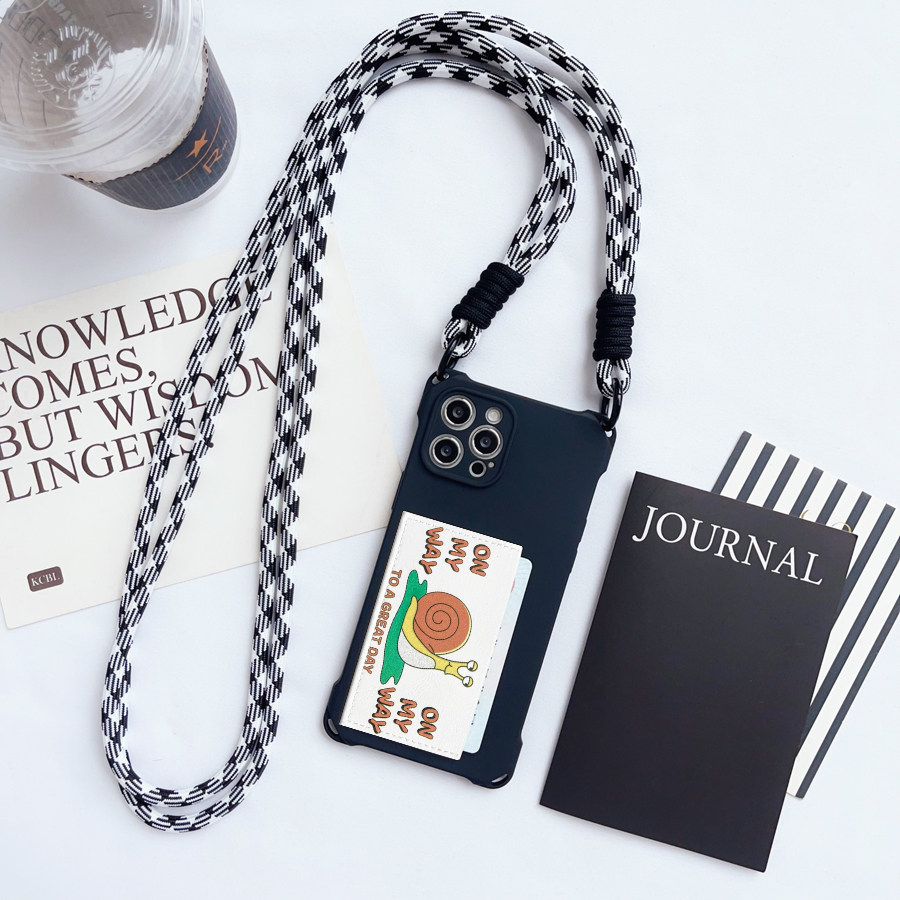 ins蜗牛独立空间卡包挂绳苹果15promax插卡手机壳15斜挎iPhone14pro门禁收纳13pro卡套13/12/14斜背SE3软Y026